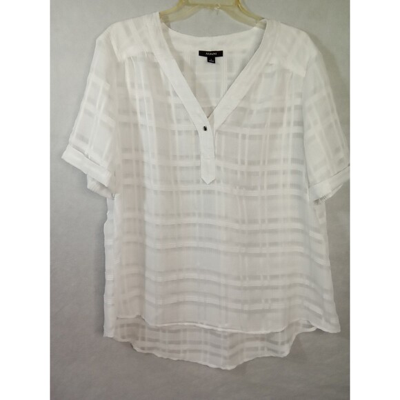 Alfani Women Lg White Short Sleeve V Neck Sheer Blouse - Picture 2 of 11